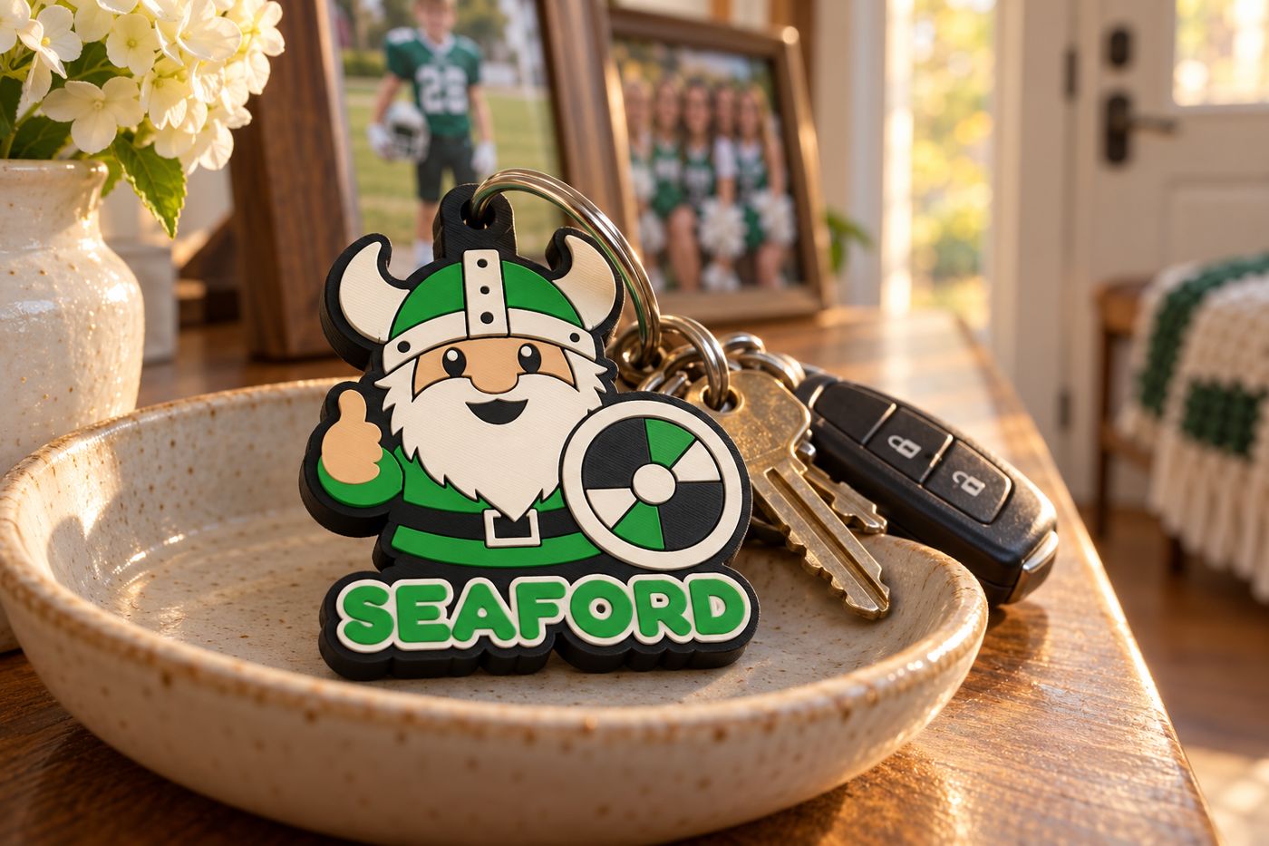 The keychain in a key dish
