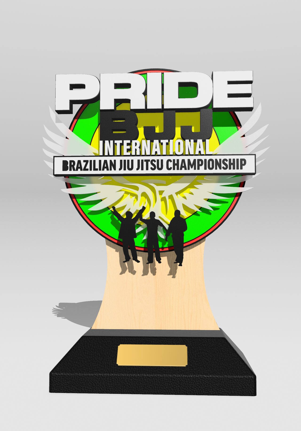 A rendered front view of the trophy's CAD model on a plain grey background.